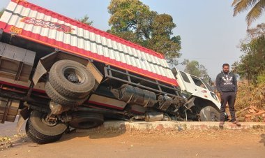 रस्ता चौपदरीकरणासाठी तोडलेल्या झाडामुळे ट्रकचा अपघात