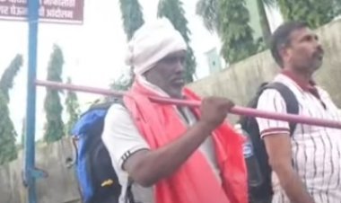 मंत्रालयाकडे नांगर खांद्यावर नेत शेतकऱ्याचा संघर्ष ; प्रकृती खालावल्याने ठाण्याच्या रुग्णालयात दाखल