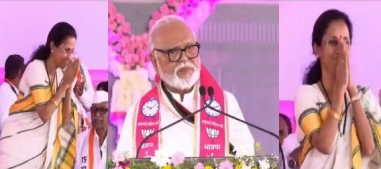 बारामतीतील सांगता सभेत छगन भुजबळ बोलताना सुप्रिया सुळेंची एंन्ट्री झाल्यानंतर दादांच्या नावानं घोषणा