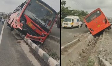 खोपी गावाच्या हद्दीत एसटीचा अपघात; चालकाचे नियंत्रण सुटल्याने डीवायडर तोडून बस गटरात