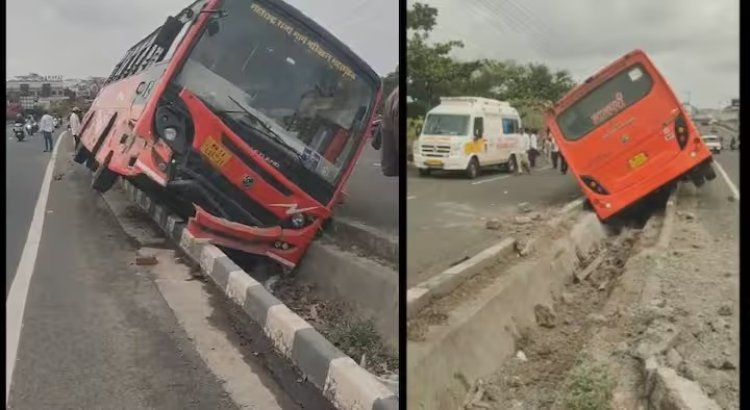 खोपी गावाच्या हद्दीत एसटीचा अपघात; चालकाचे नियंत्रण सुटल्याने डीवायडर तोडून बस गटरात