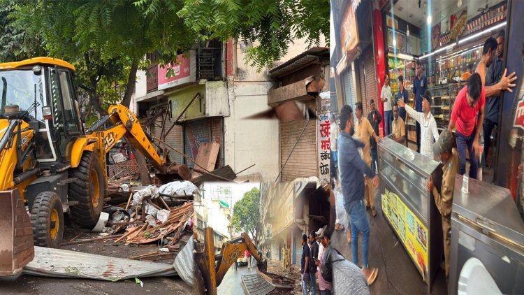 कोल्हापूर पालिकेची धडक कारवाई ! माळकर तिकटी ते बिंदू चौक परिसरात अतिक्रमण विरोधी मोहीम; दोन प्रसिद्ध लॉजिंग सील